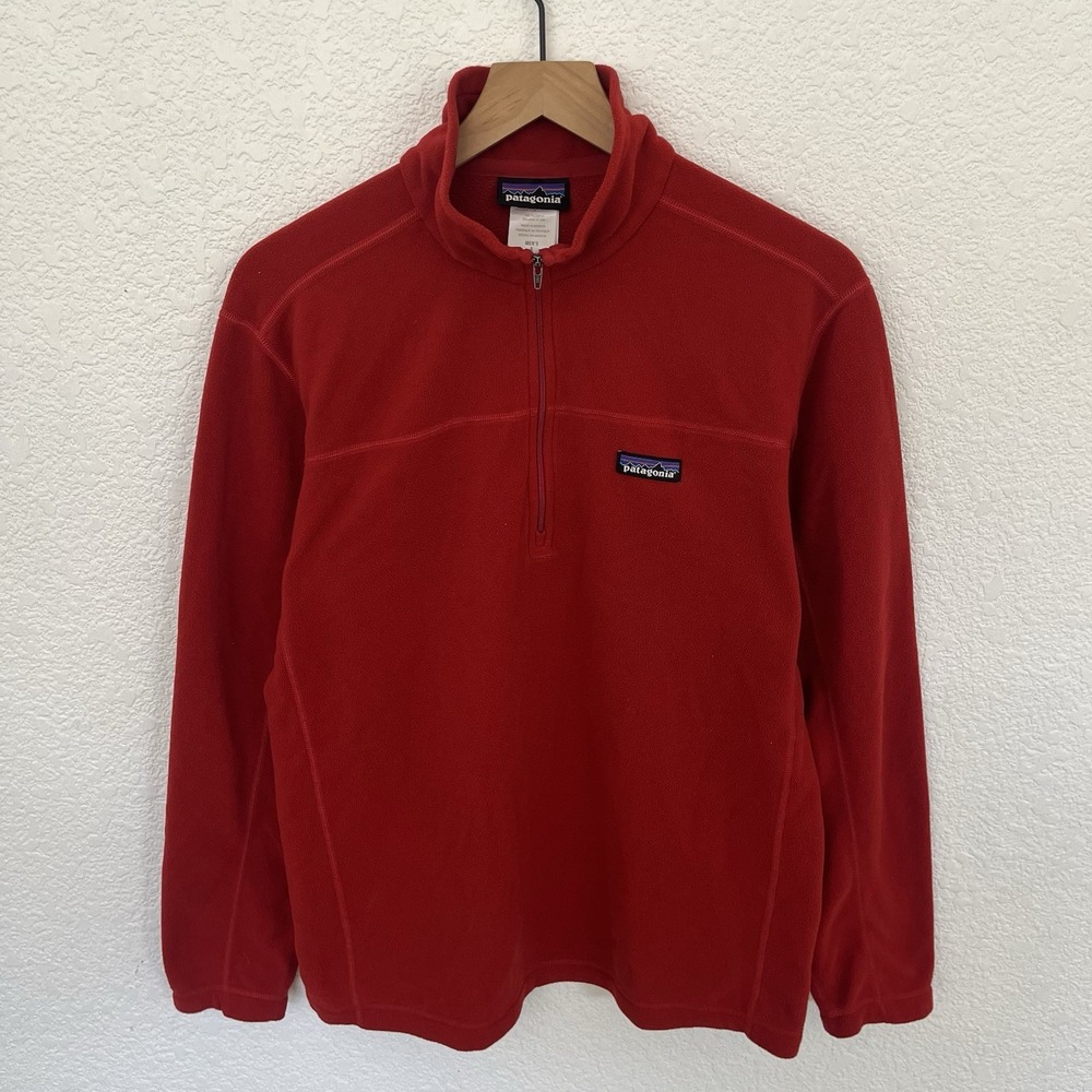 Patagonia Fleece Pullover Mens Size Small Red Quarter Zip Micro D